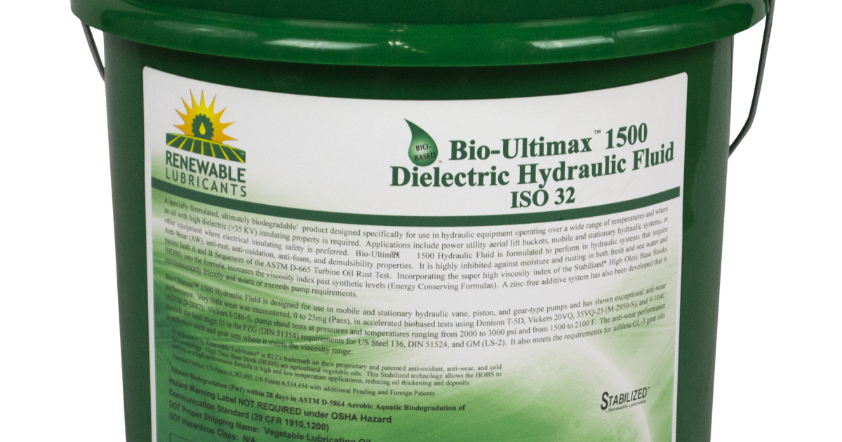 Renewable Lubricants BioUltimax 1500 Dielectric Hydraulic Fluid