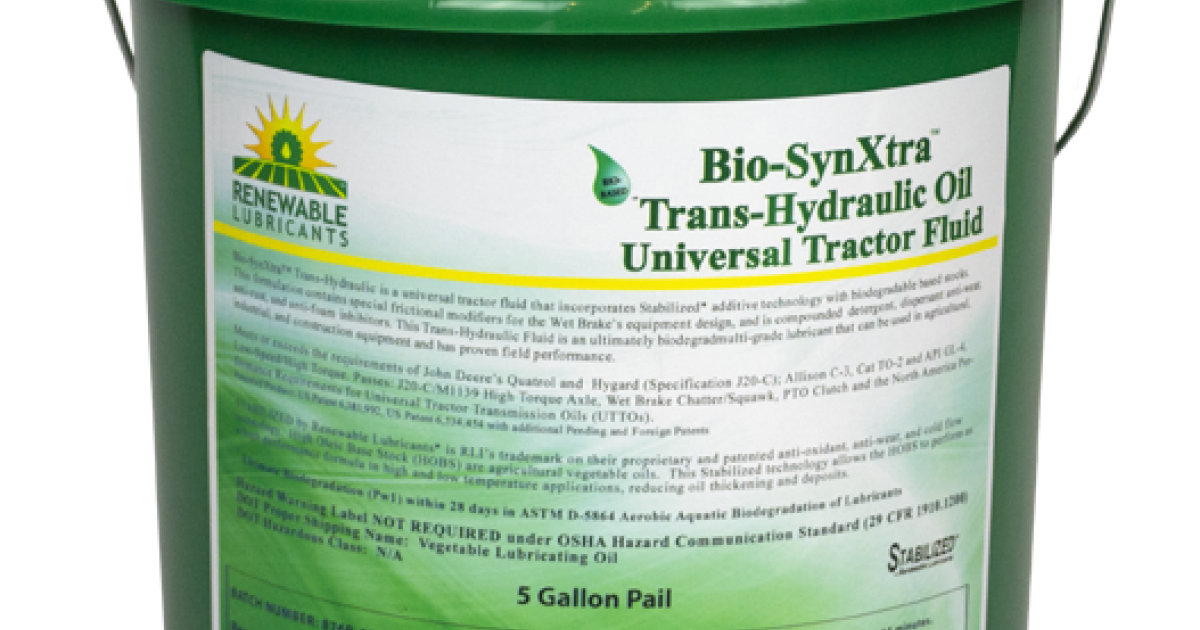 Renewable Lubricants BioSynXtra Trans Hydraulic Fluid UTF