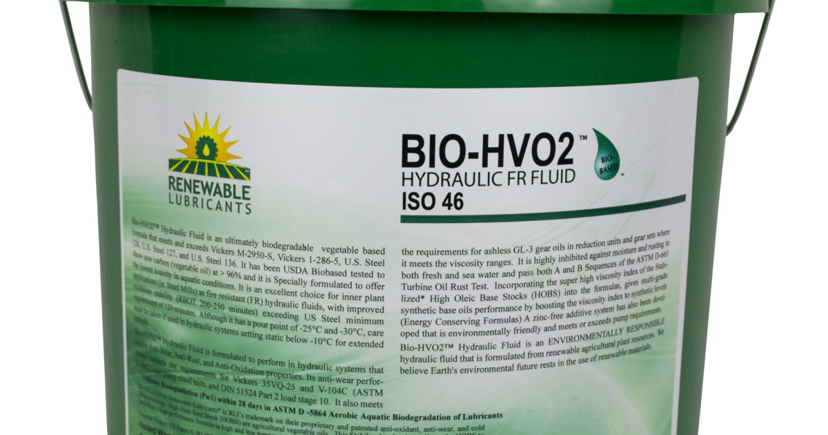 Renewable Lubricants BioHVO2 Fire Resistant Hydraulic Fluid