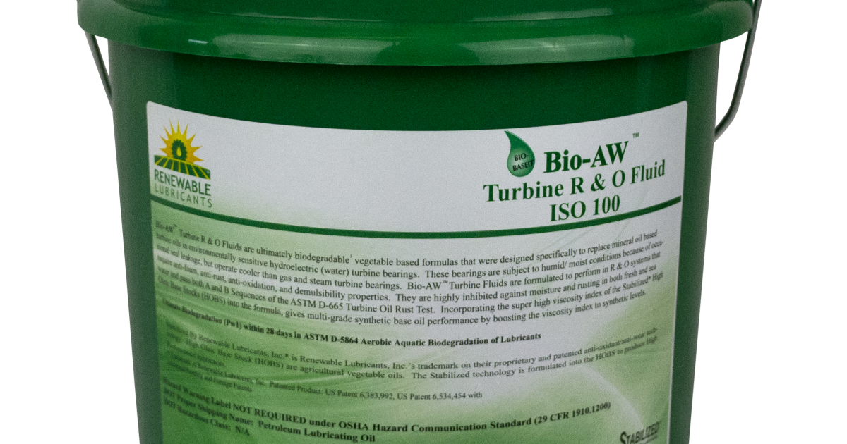 Renewable Lubricants BioAW Turbine R & O Fluid