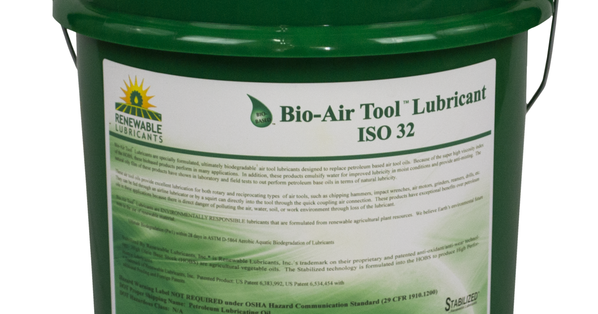 Renewable Lubricants BioAir Tool Lubricant