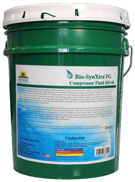 87954 Bio Syn Xtra FG Compressor Oil ISO 68 5 Gal Pail