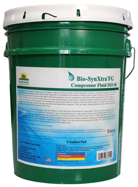 87954 Bio Syn Xtra FG Compressor Oil ISO 68 5 Gal Pail